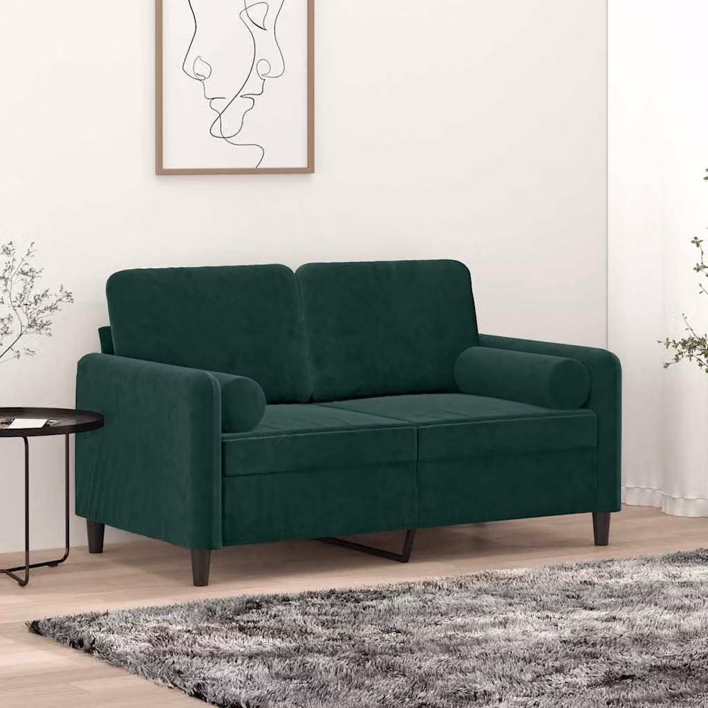 vidaXL Divano a 2 Posti Moderno in Velluto Verde con Cuscini e Coperture Rimovibili L: 138 cm, P: 80 cm, H: 77 cm – 1
