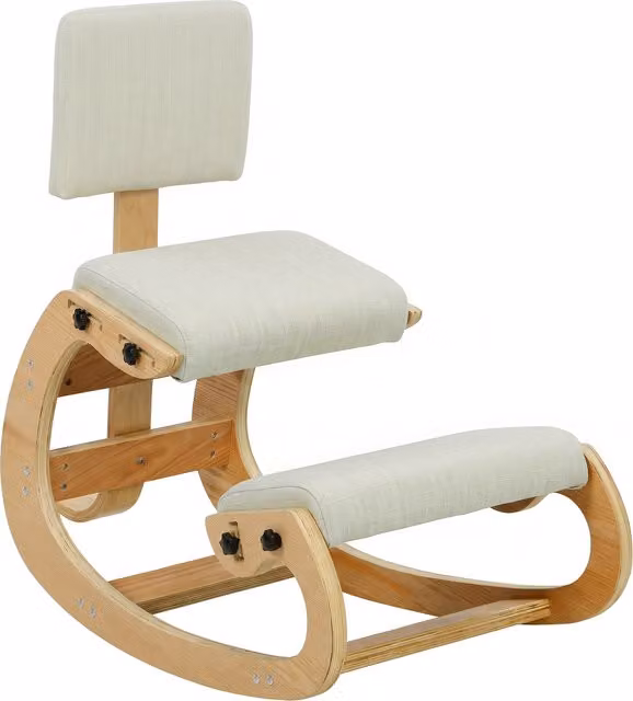 Sedia ergonomica da inginocchiamento HOMCOM per ufficio e casa in tessuto effetto lino e legno di betulla, colore crema – 1