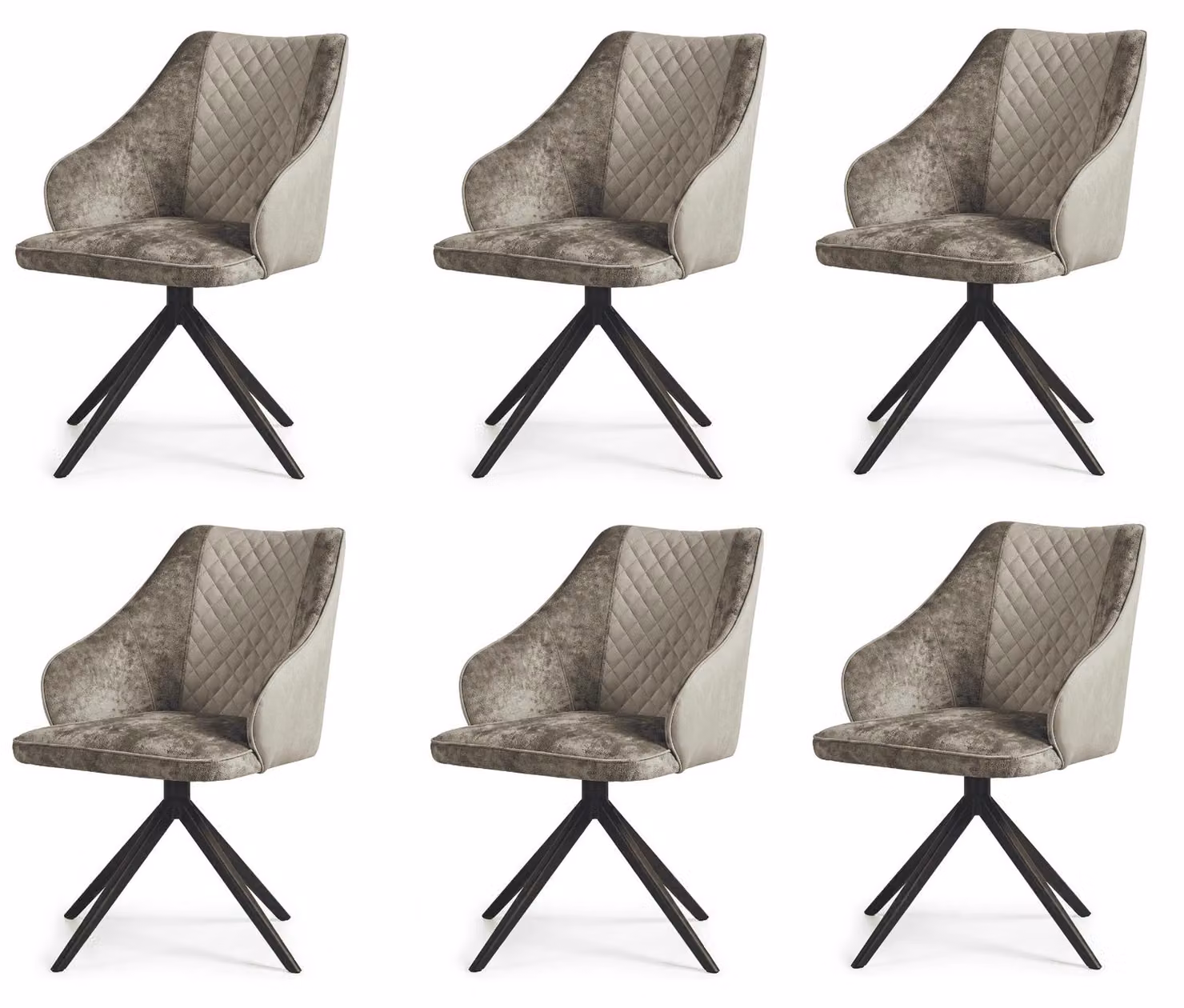 Sedie da pranzo girevoli in stile vintage-elegante, set da 6, colore beige tortora, rivestimento in tessuto