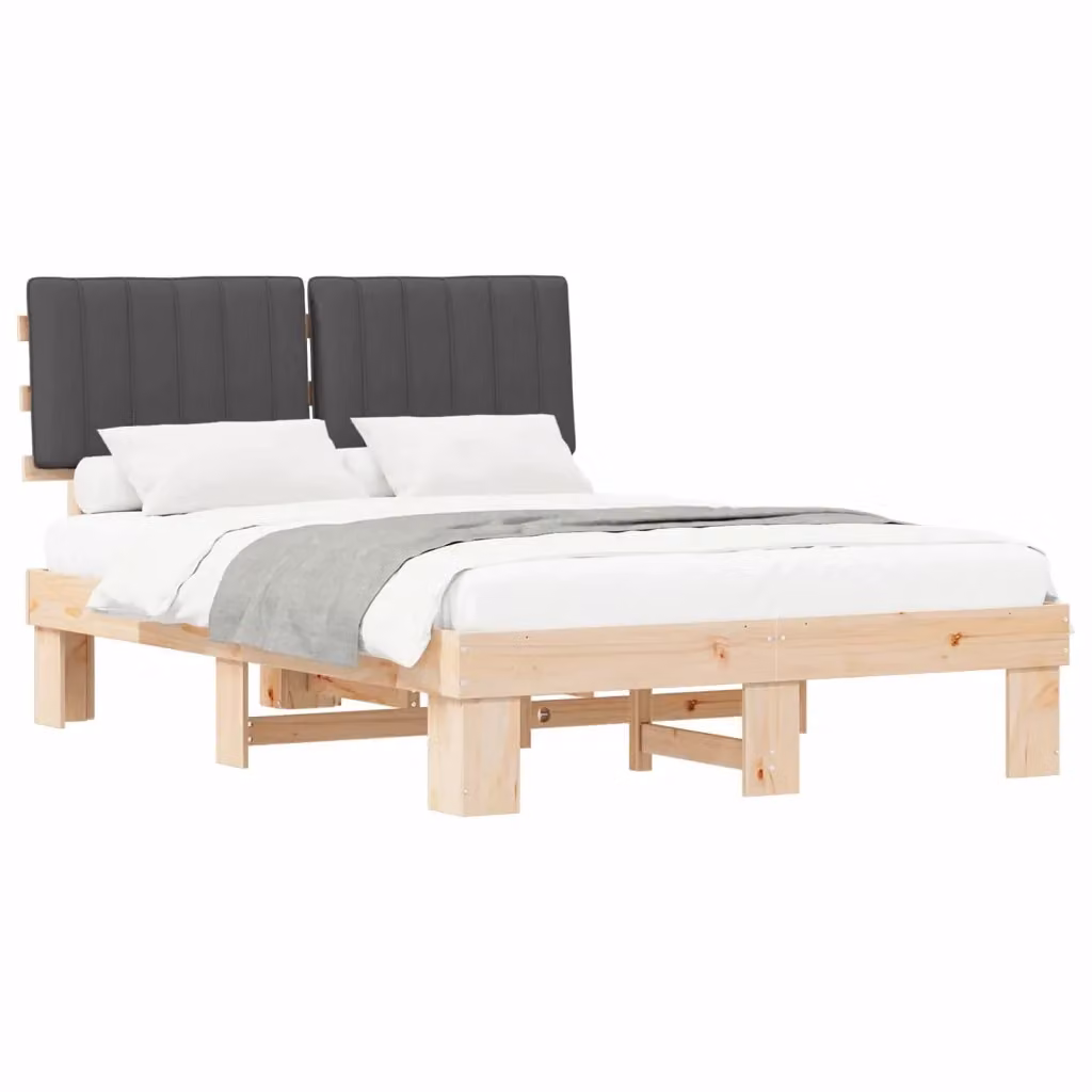 Letto moderno vidaXL con testiera rivestita in tessuto grigio e struttura in legno di pino L: 142 cm, P: 201 cm, H: 93 cm – 2