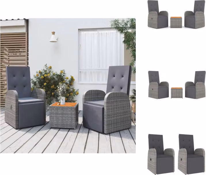 vidaXL Set 3 pezzi da giardino in poly rattan grigio e legno massiccio di acacia - Set di mobili da giardino