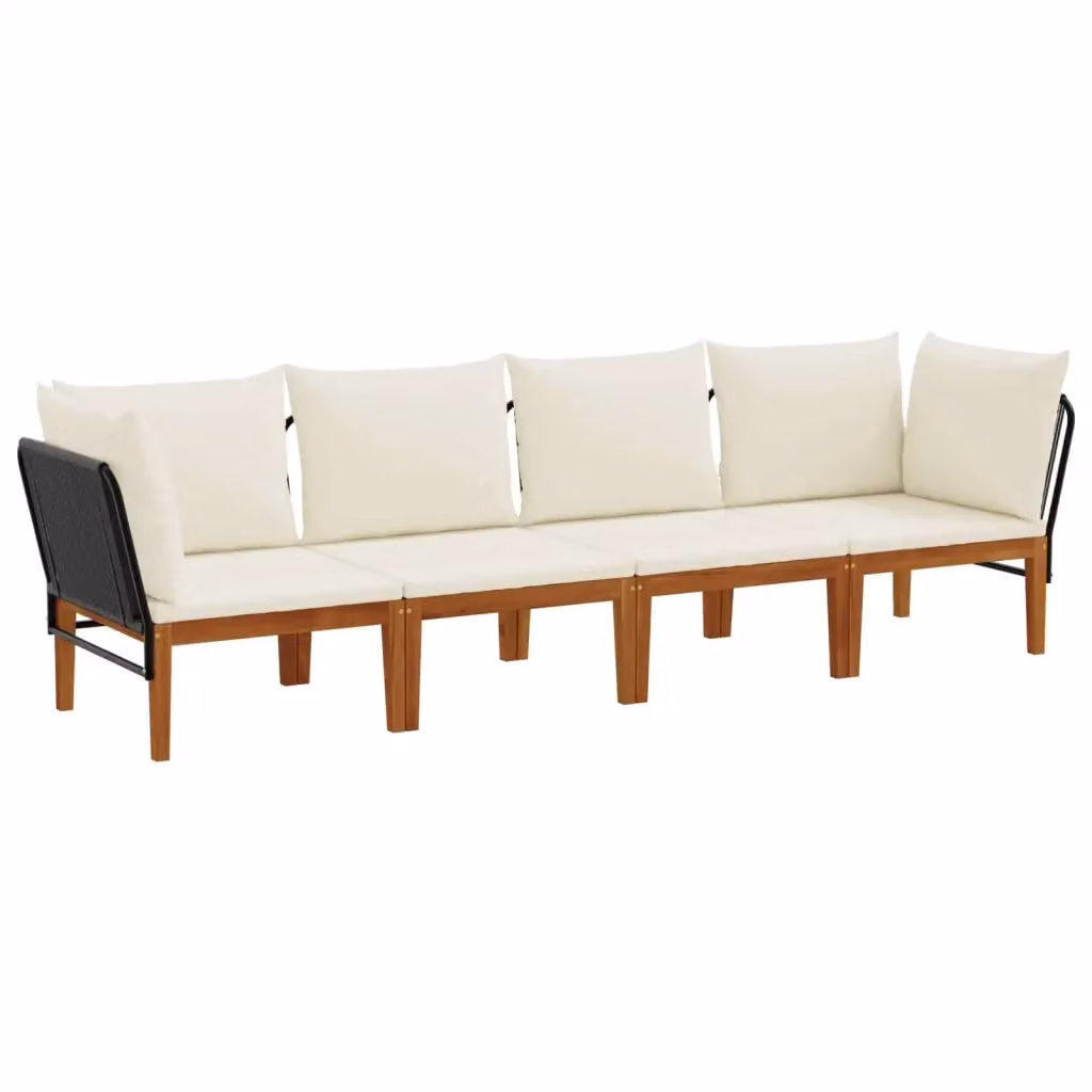 Set da giardino a forma di L vidaXL in legno di acacia con cuscini beige e bianco – 2