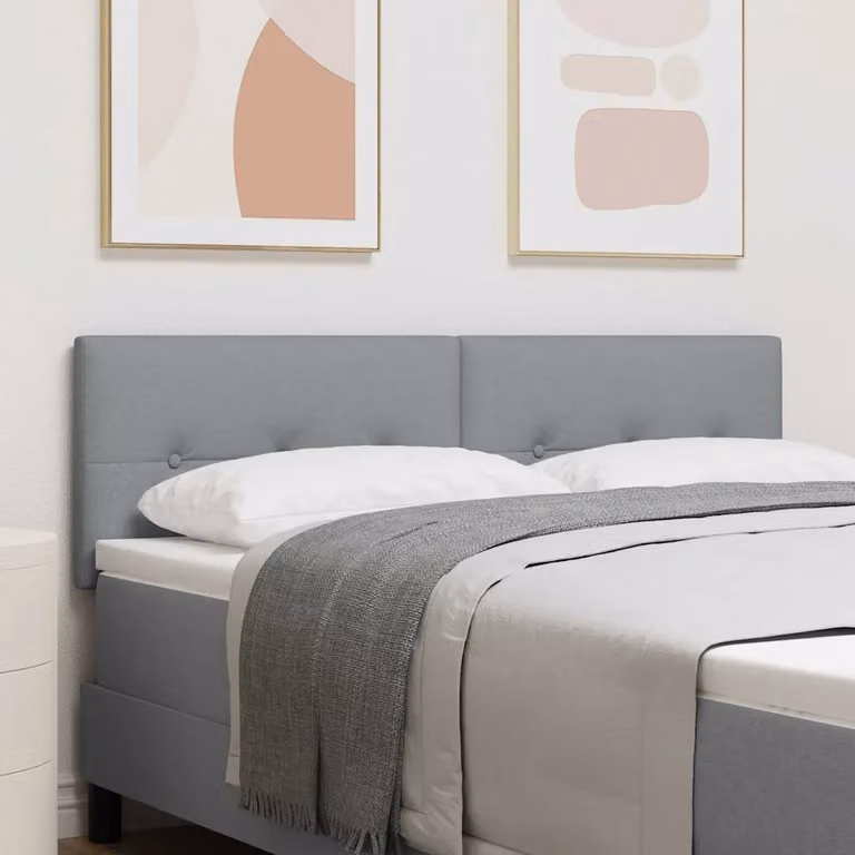 Testiera per letto vidaXL con illuminazione LED integrata e porta USB, rivestimento in tessuto grigio, L: 144 cm