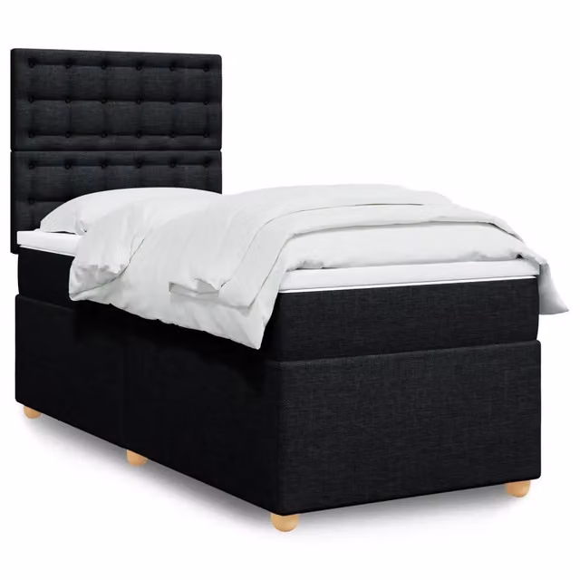Letto Ibrido vidaXL con Giroletto a Molle e Materasso in Tessuto Nero e Bianco L/P/H: 90 x 190 cm