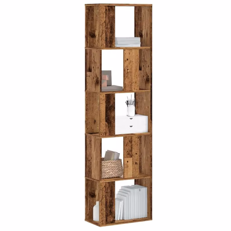Libreria vidaXL in legno stile rustico marrone con 5 ripiani, L 45 cm x P 23,5 cm x H 162,5 cm