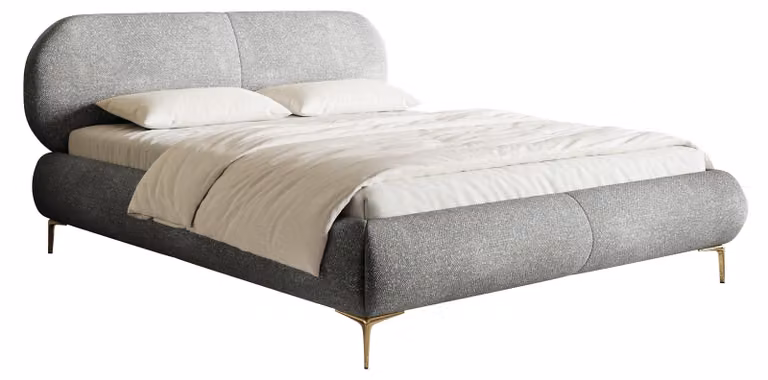 Selsey Ovalle - Letto matrimoniale, letto imbottito con gambe in metallo dorato, grigio 140 cm