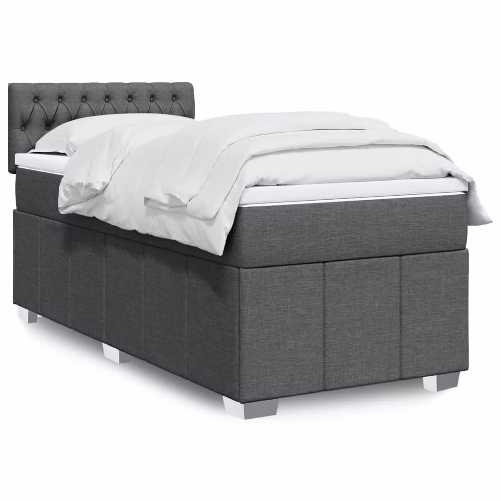 vidaXL Giroletto a Molle con Materasso Ibrido in Tessuto Grigio e Bianco, L/P/H: 90 x 190 cm