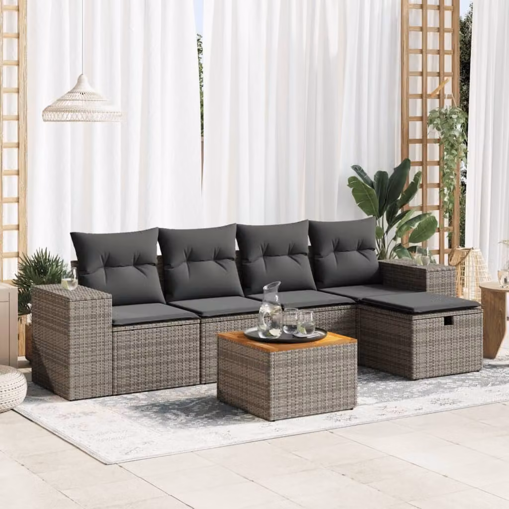 Maison Exclusive - Set da giardino 6 pezzi con cuscini Grigio Poly Rattan
