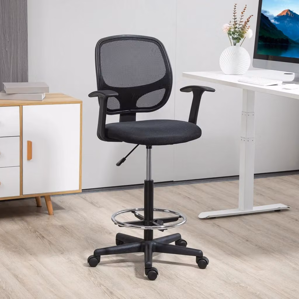 EasyComfort Sedia da Ufficio Moderna Nera con Braccioli, Rotelle e Seduta Imbottita in Tessuto, L: 60 cm, P: 56 cm, H: 110-132 cm – 2
