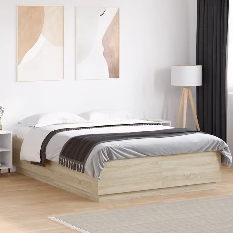 vidaXL Giroletto Moderno in Legno Rovere con Luci LED e Porta USB, L/P/H: 120 x 200 cm
