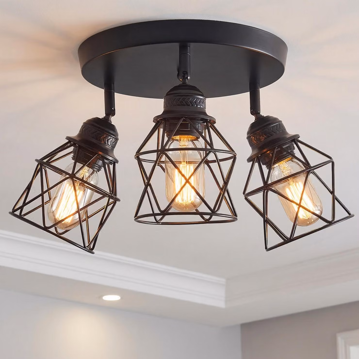 Lampada da soffitto a LED nera 25 cm E27 faretto da soffitto rotondo a 3 luci metallo opaco 360° lampada da soffitto moderna per cucina corridoio sala da pranzo soggiorno camera da letto