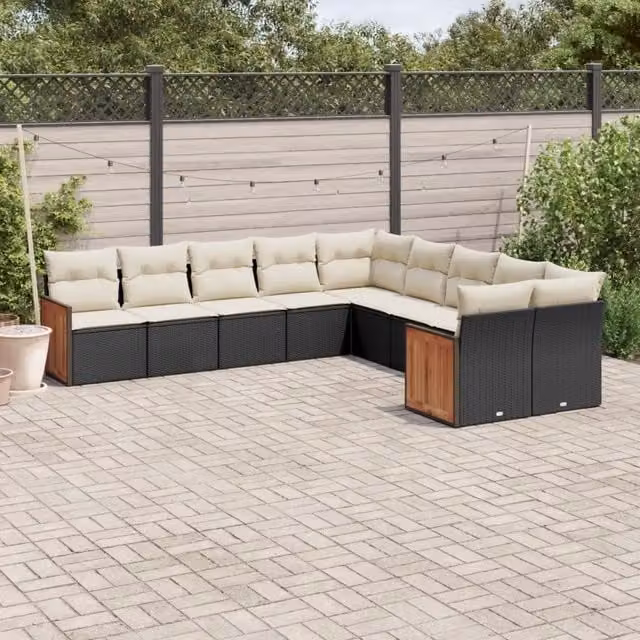 Set Divani da Giardino 10pz con Cuscini in Polyrattan Nero 3260432