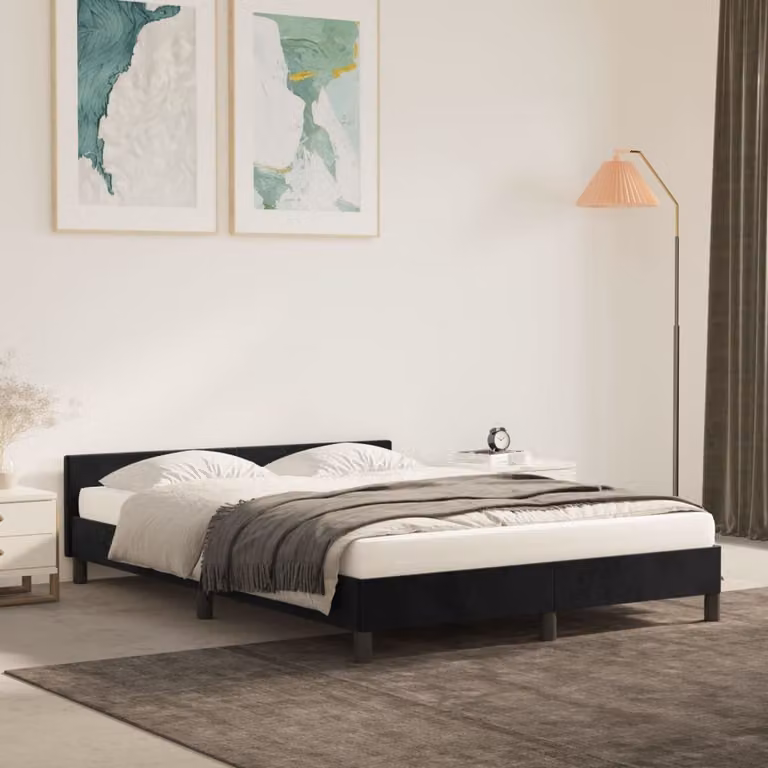 The Living Store Struttura letto con testiera nera 140x190 cm in velluto