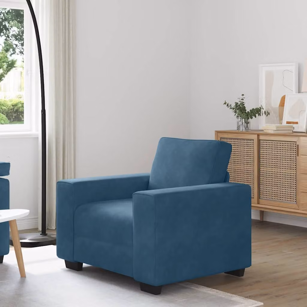 Divano poltroncina moderna vidaXL in velluto blu con braccioli L/P/H: 100 x 77 x 82 cm