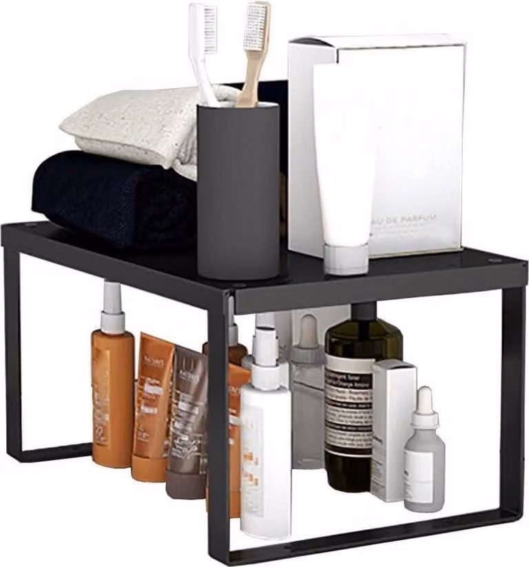 YunNasi: Scaffale impilabile in acciaio inossidabile, organizer per cucina, bagno e cosmetici