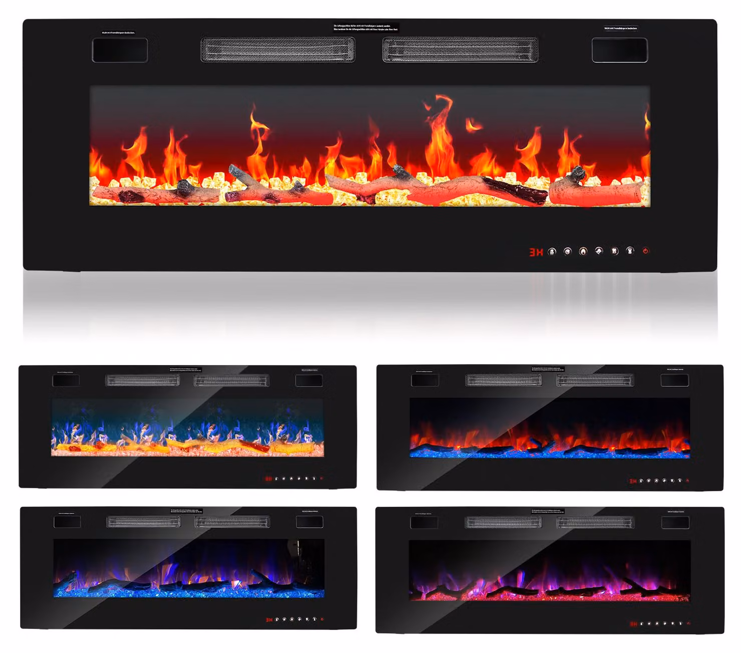 Ikodm, camino elettrico da 50 pollici, 1500W, con connessione Wi-Fi, da incasso, dotato di app, telecomando, timer e 144 effetti di fiamma, ideale per il soggiorno