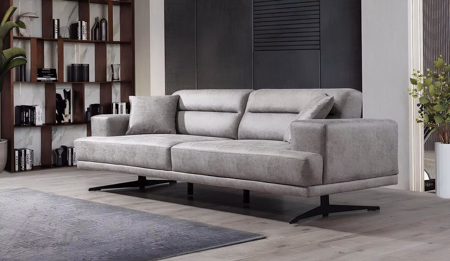 Sofa 3 Sitzer Sofas Leder Dreisitzer Sitz Polster Design Wohnzimmer Modern Grau