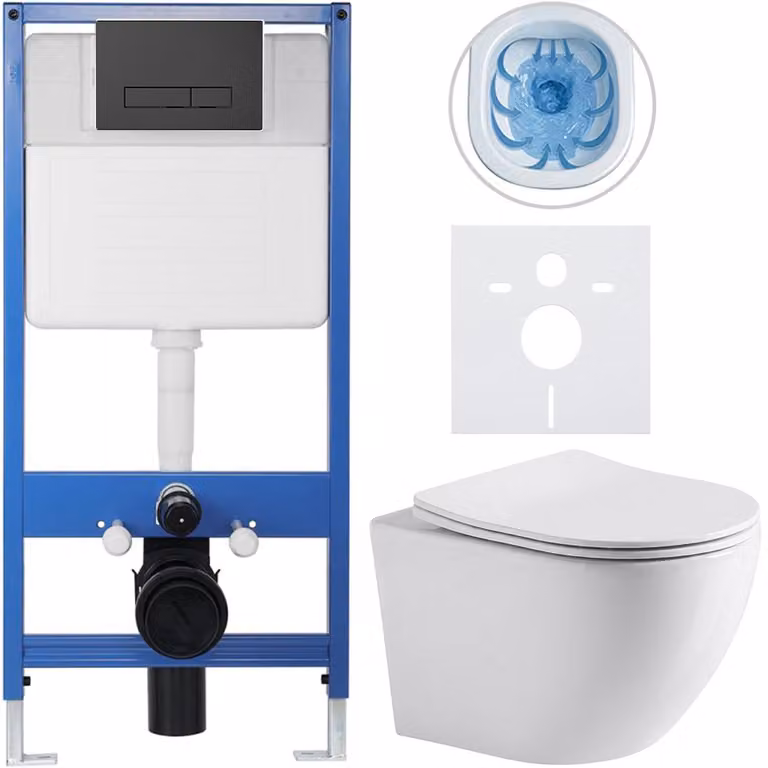 CERANO - Set completo per WC da incasso Lite/Verde - bianco lucido - pulsante WC Slim, nero opaco - installazione a parete/cartongesso - 49x36 cm