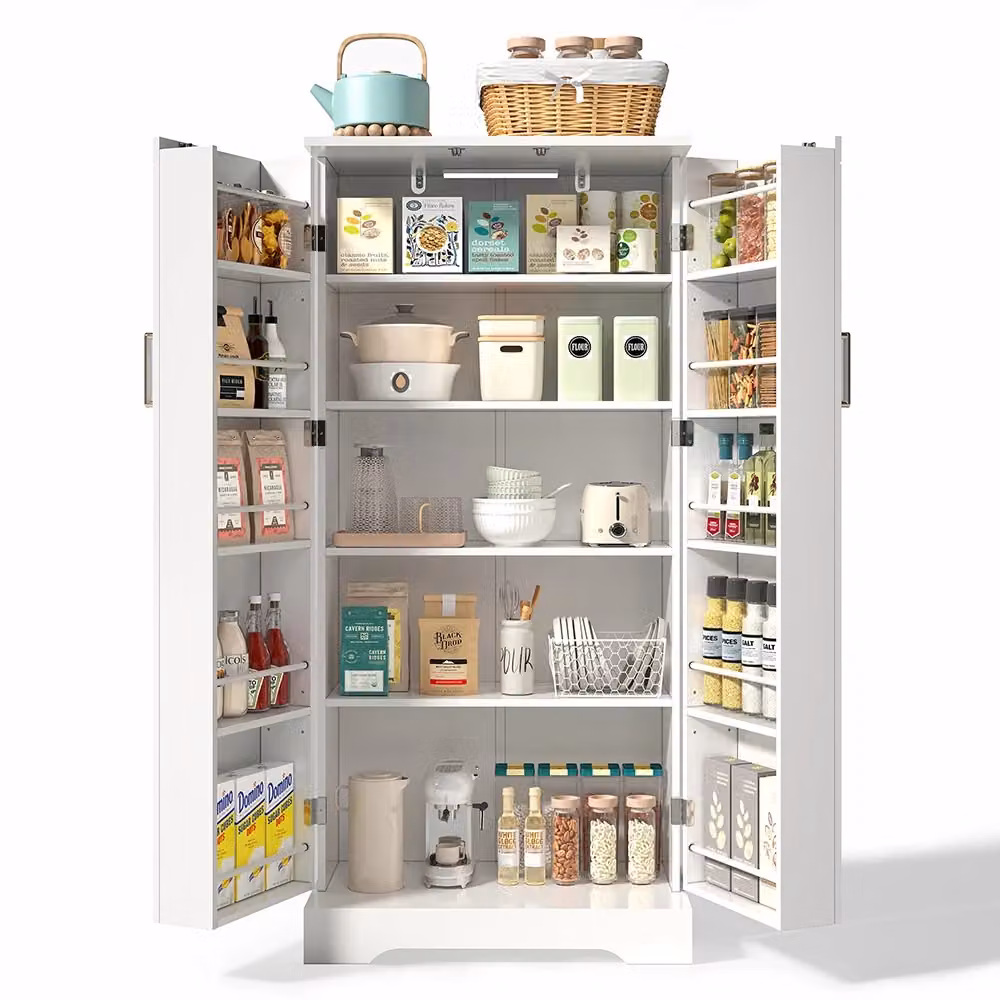 Armadio Cucina Multifunzione Moderno Bianco con Luci LED Integrate e Ripiani Interni L/P/H: 60 x 35 x 128 cm – 2