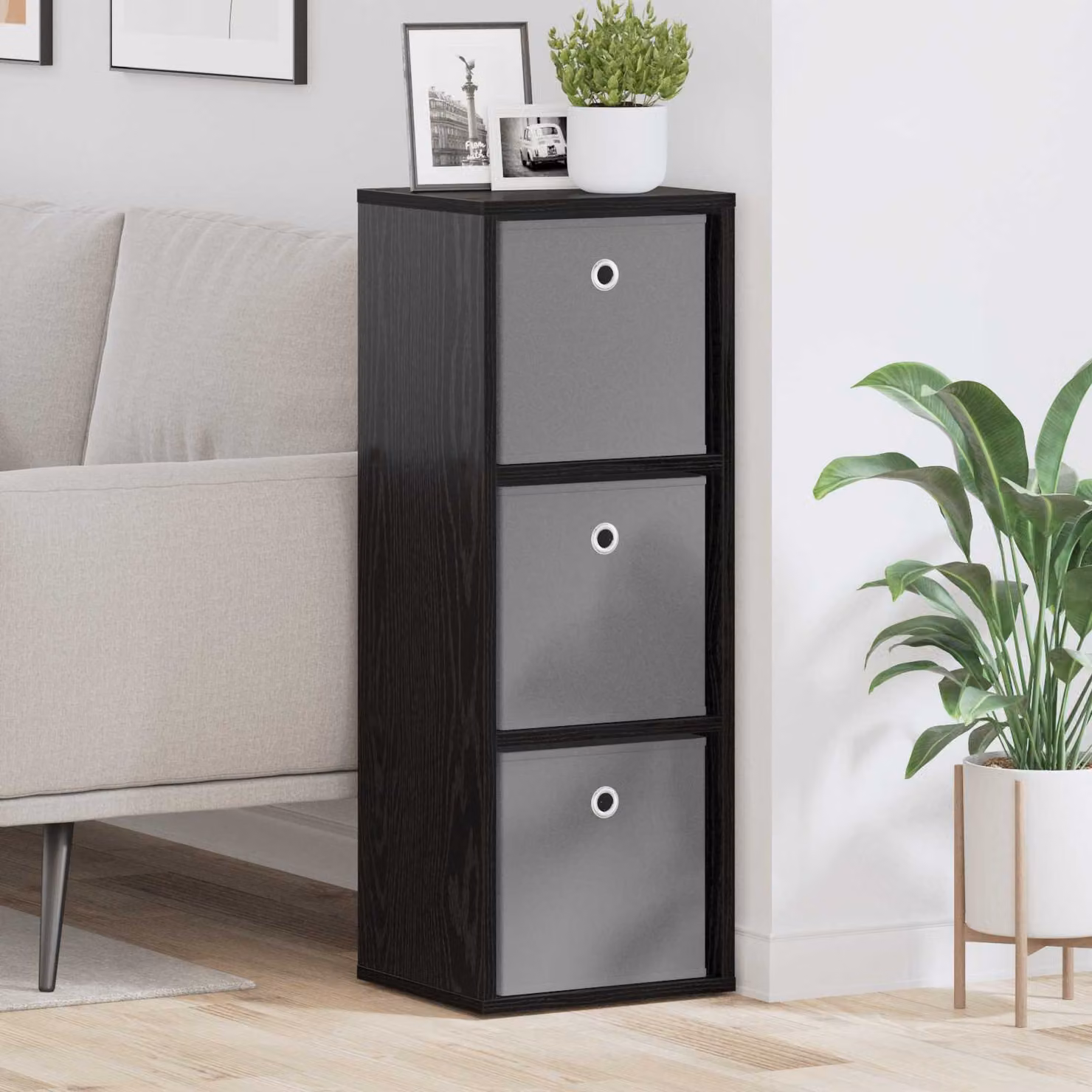 vidaXL Credenza con cassetto in Rovere Nero, design minimalista per soggiorno o sala da pranzo, L 30,5 cm x P 27 cm x H 84,5 cm