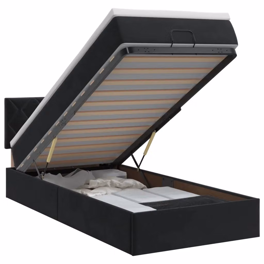 Letto ottomano con contenitore a sollevamento vidaXL in velluto nero L/P/H: 190 x 90 x 88 cm – 2