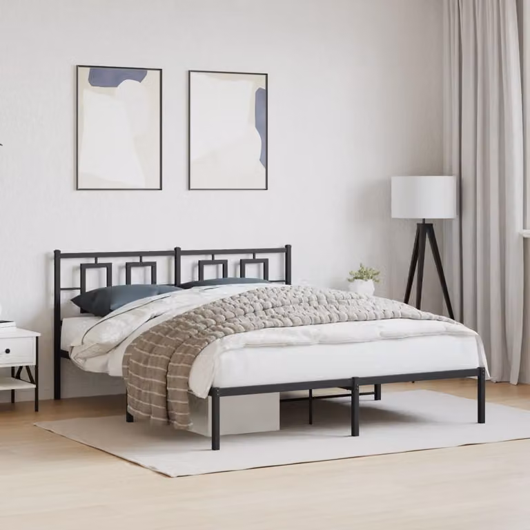 vidaXL Giroletto con Testiera in Metallo Nero L/P: 150 x 200 cm