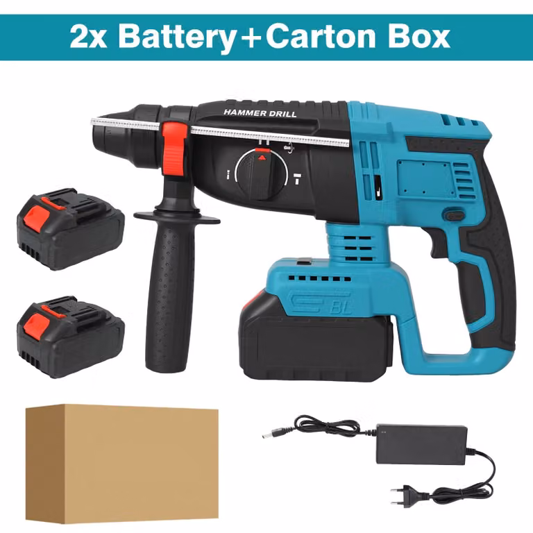Trapano avvitatore a percussione - 26 mm - Senza spazzole - 4-in-1: perforazione, perforazione a percussione, scalpellatura e fresatura - A batteria - 2 batterie