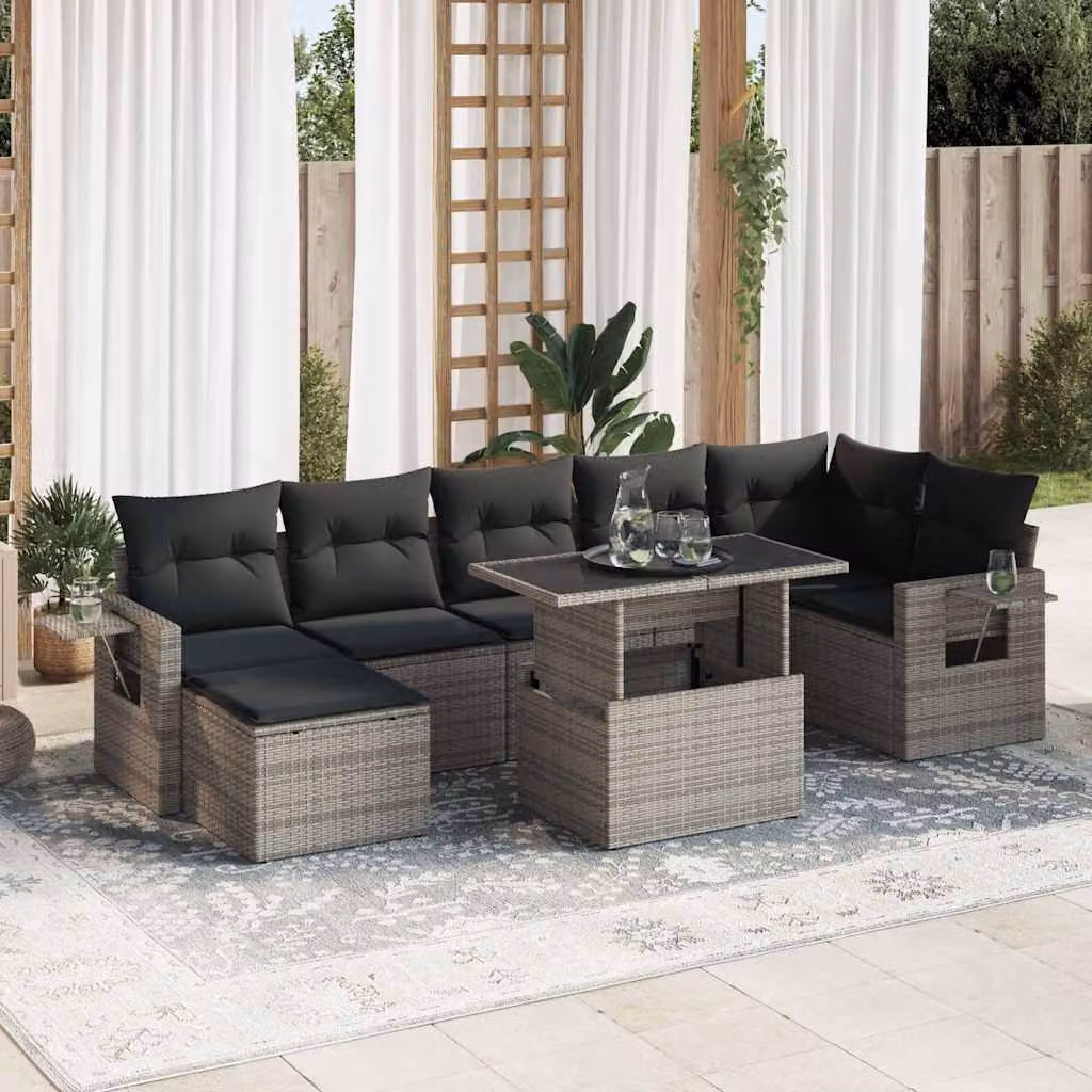 Maison Exclusive - Set da giardino 8 pezzi con cuscini grigio in polyrattan