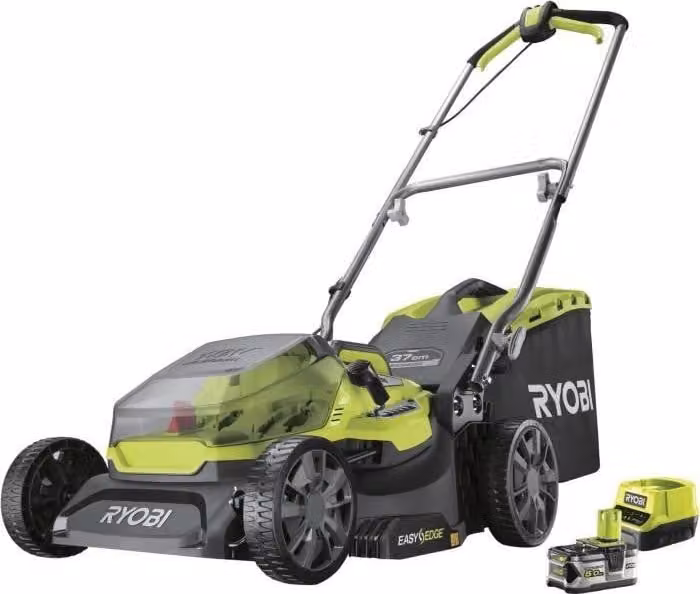 Tosaerba a spinta RYOBI 18V ONE+ Brushless, taglio 37 cm, raccolta e mulching, batteria 5,0 Ah, caricabatteria RY18LMX37A-150