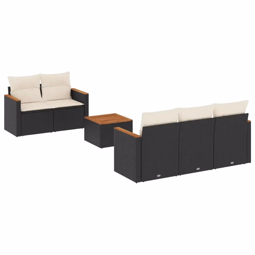 vidaXL Set Divano da Giardino a L in Polyrattan Nero con Cuscini e Tavolino da Esterno – 2
