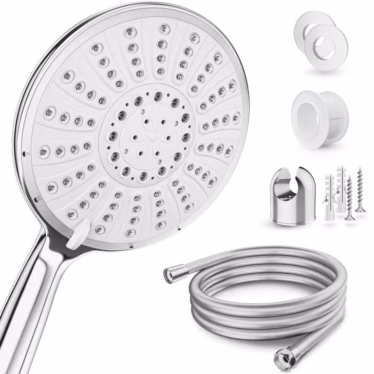 Doccia con flessibile e supporto, 5 getti, 15 cm, argento