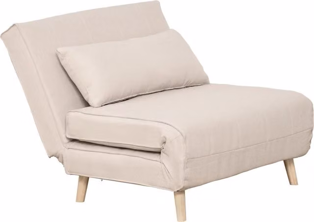 Poltrona Letto 3 in 1 con Schienale Reclinabile in 6 Posizioni, 94x78x80 cm, Beige