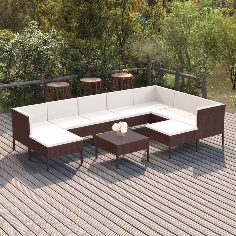 Maison Exclusive - Set da giardino da 10 pezzi con cuscini in rattan sintetico marrone