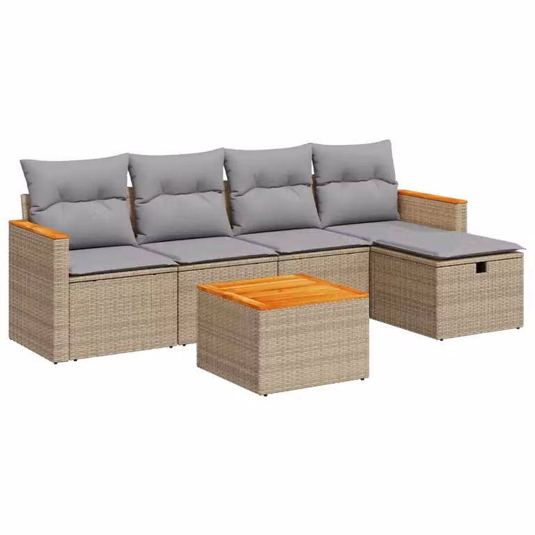 Set da giardino vidaXL in legno di acacia oliato con 6 posti e cuscini beige e grigi