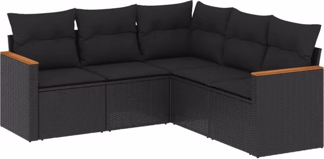 Set Divani da Giardino 5 pz | Set Salotto da Giardino con Cuscini in Polyrattan Nero