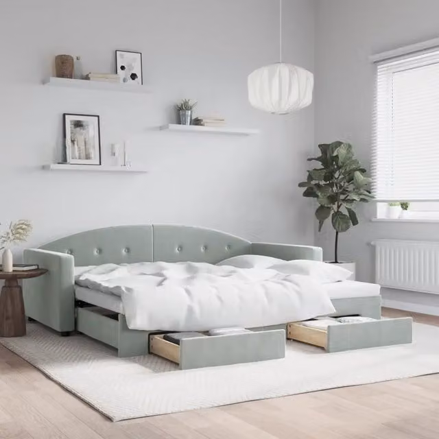 Divano Letto Estraibile con Cassetti vidaXL in Velluto Grigio L/P/H: 222 x 90 x 75 cm