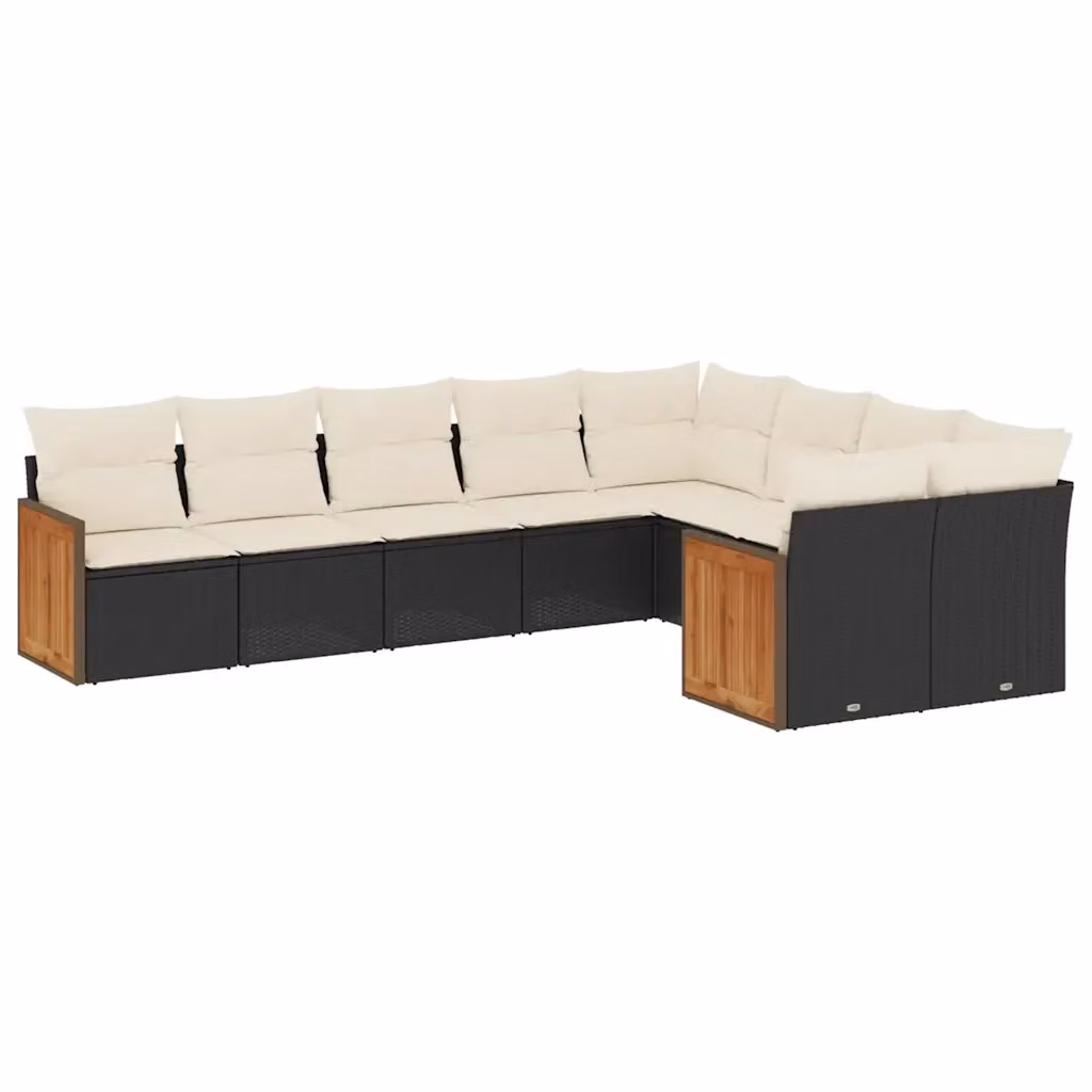 Set di Divani da Giardino a L vidaXL 9 pz con Cuscini Nero e Struttura in Metallo e Legno di Acacia – 2