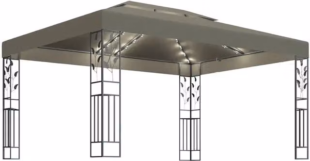 Gazebo | Pergolato con Tetto Doppio e Luci LED 3x4 m Grigio Talpa