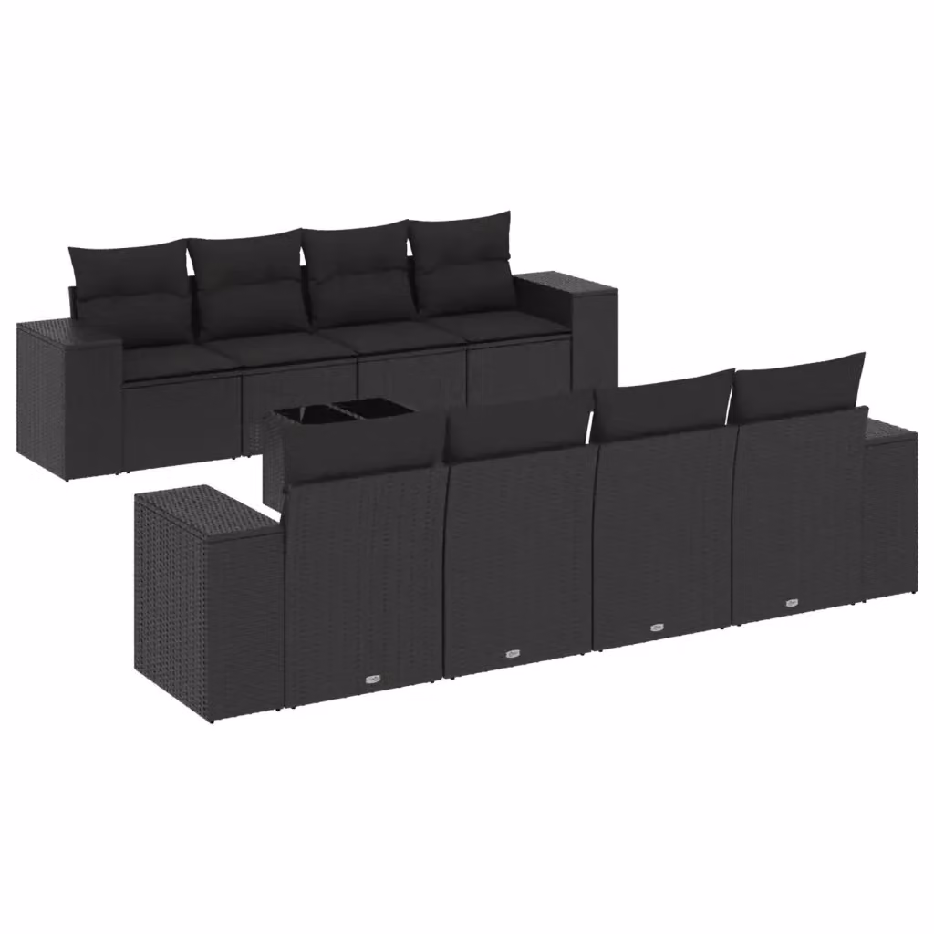 vidaXL Set Divani da Giardino 9 pz in Polyrattan Nero con Cuscini e Tavolino da Esterno – 2