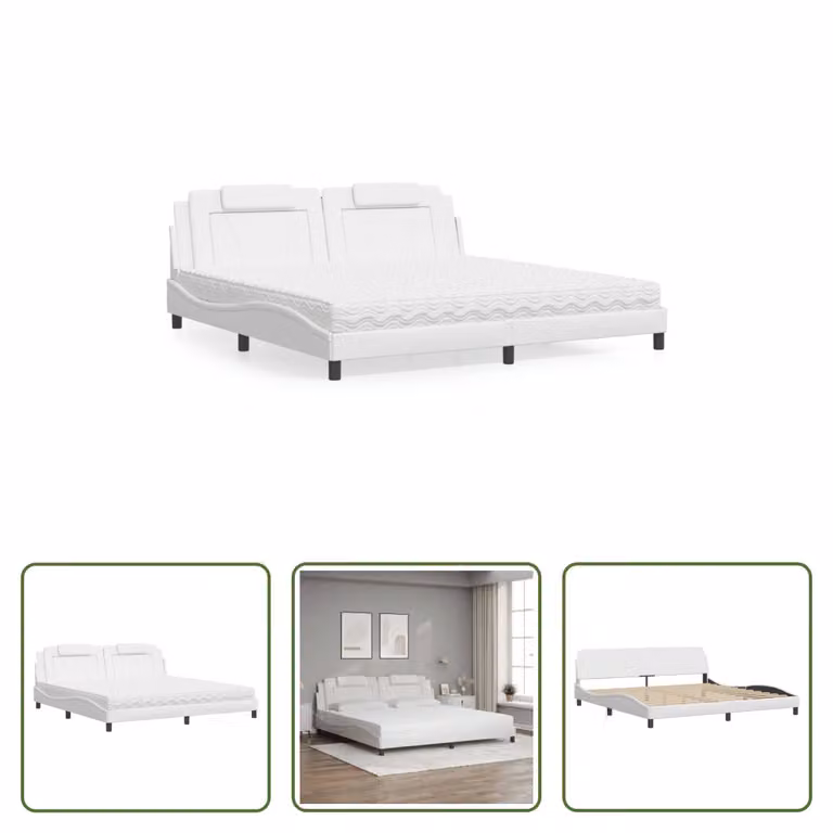 The Living Store Letto con materasso bianco 200x200 cm in ecopelle