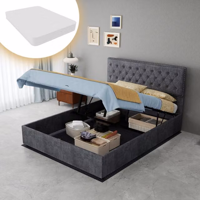 letto moderno in tessuto e metallo grigio 140 x 200 cm