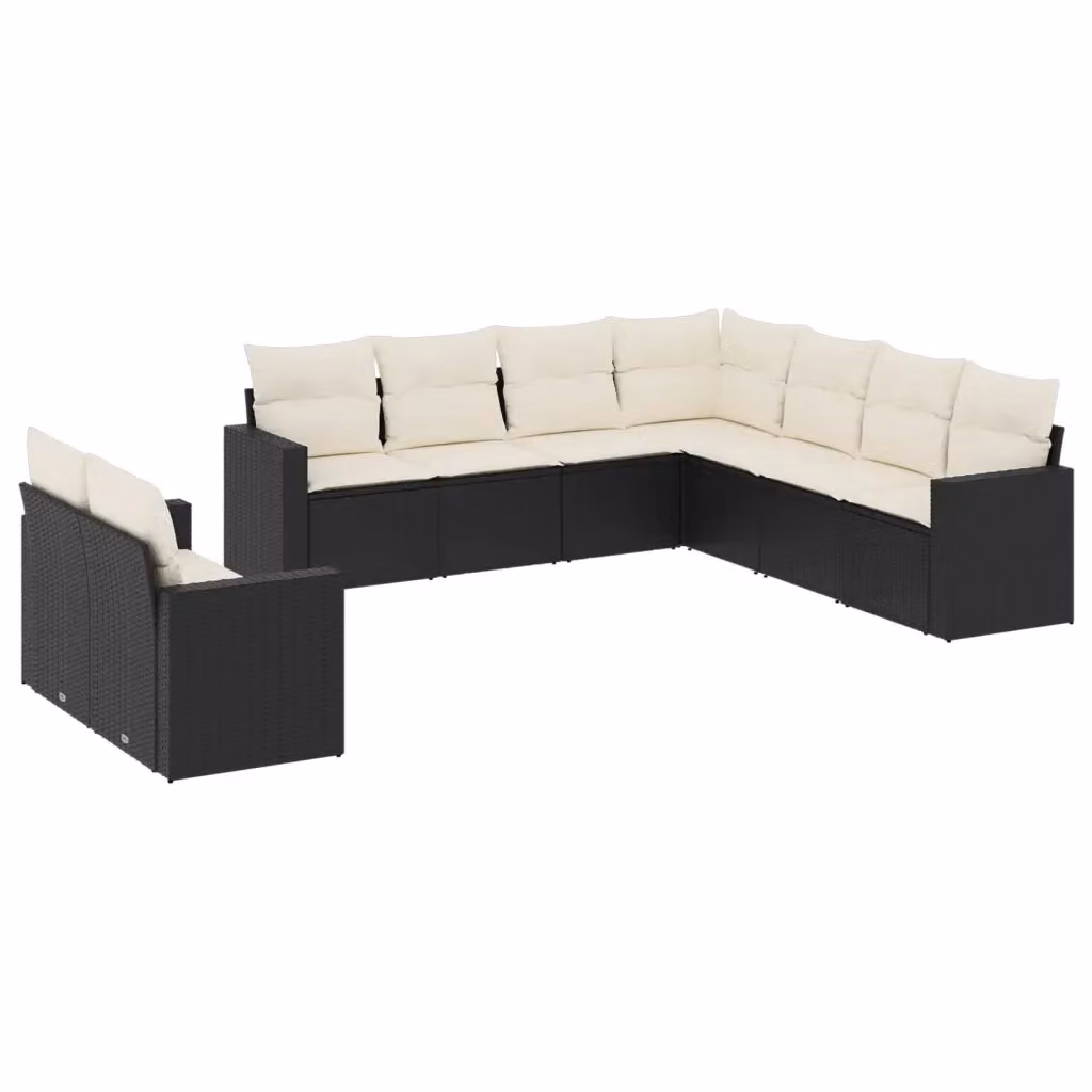 Set di divani da giardino vidaXL in polyrattan nero con 9 pezzi e cuscini inclusi – 2