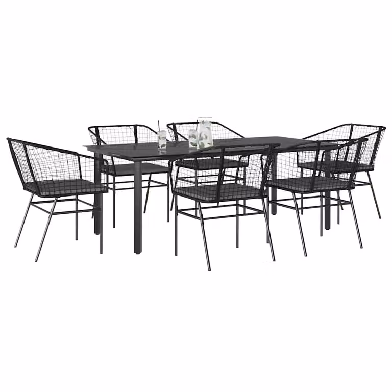 Set da pranzo da giardino vidaXL in polyrattan e vetro nero e grigio con 7 pezzi