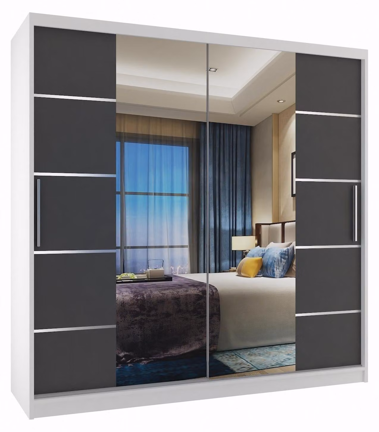 BELINI Verona, armadio scorrevole da 200 cm, bianco opaco - armadio con specchio e 2 cassetti, ideale per la camera da letto