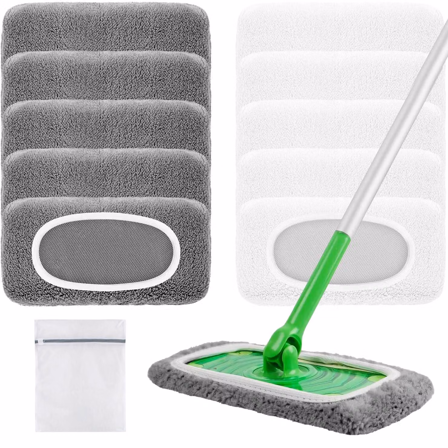 Confezione da 10 panni in microfibra per mop Swiffer, colore bianco e grigio