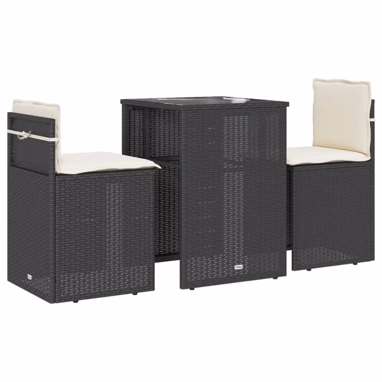 Set da Bistrò 3 pz con Cuscini Nero in Polyrattan