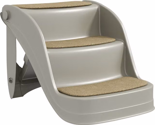 Scala pieghevole per cani piccoli PawHut con 3 gradini antiscivolo, Grigio, L 49 cm x P 38 cm x H 38 cm – 1