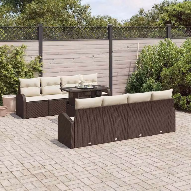 Maison Exclusive - Set Divano da Giardino con cuscino 7 pcs Marrone Poly Rattan
