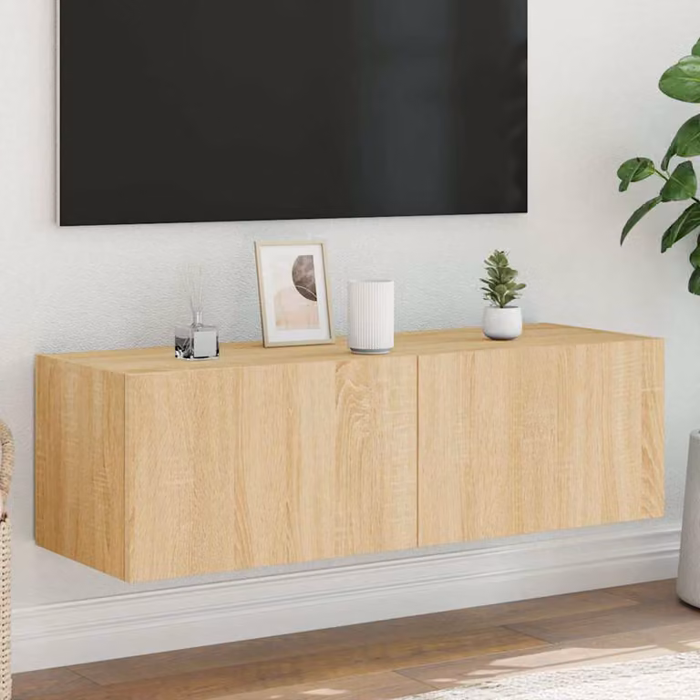 Mobile TV da parete con luci LED vidaXL in Rovere Sonoma, Marrone, L 100 cm x P 35 cm x H 31 cm
