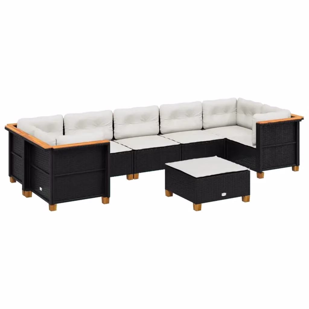 Set di divani da giardino vidaXL a forma di L in polyrattan nero con cuscini e pouf, 8 pezzi – 2